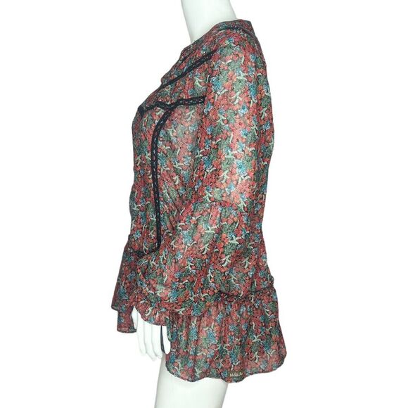 Matilda Jane Shirt Women Large Red Blue Carol Top Crochet Boho Cottagecore - Picture 2 of 9